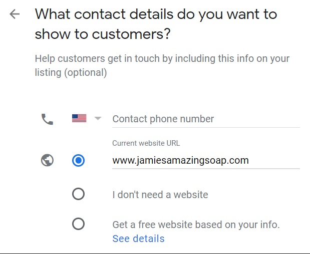 URL and phone in GMB