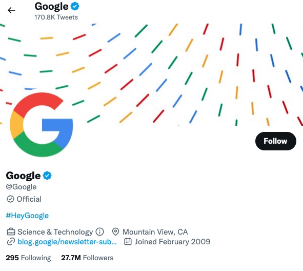 نمونه برای تجربه محتوا، اسکرین شات از twitter of google 