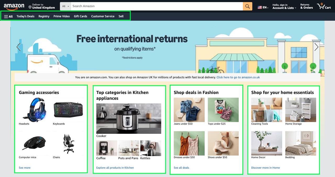 اسکرین شات از وبسایت آمازون، نمونه‌ای از کاربرد قانون میلر 